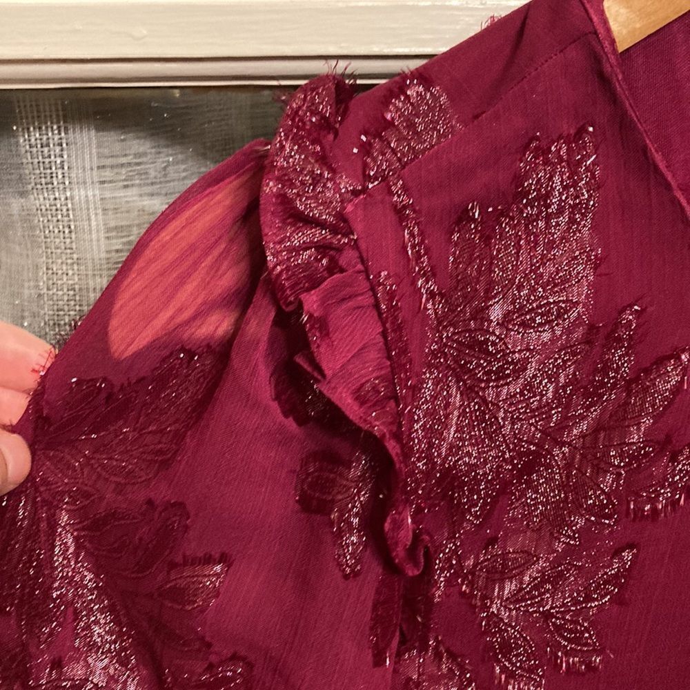 NWT Calvin Klein Burgundy and Silver Metallic Floral Dress - Picture 6 of 15